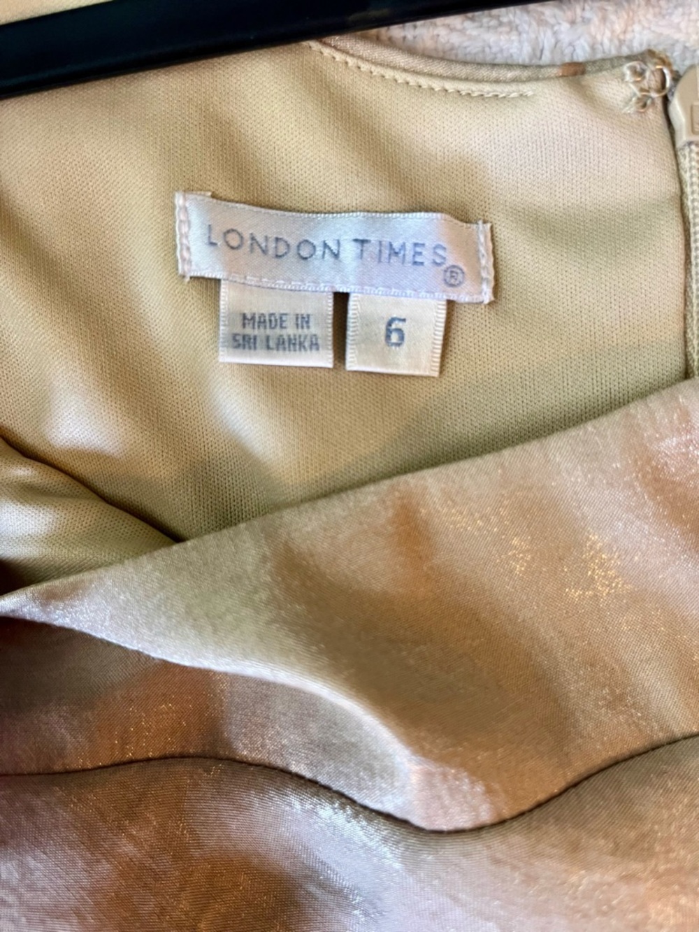 London Times Tiered Sleeveless Party Dress in Shimmering Beige & Mermaid Ruffles - Picture 3 of 5
